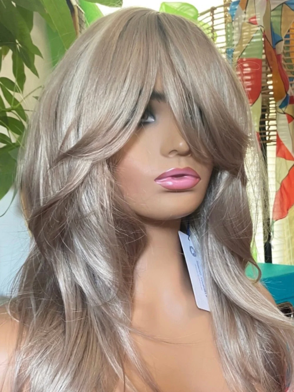 Rose silver ash layered wig with highlights